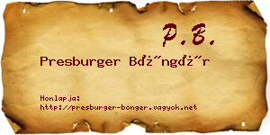 Presburger Böngér névjegykártya